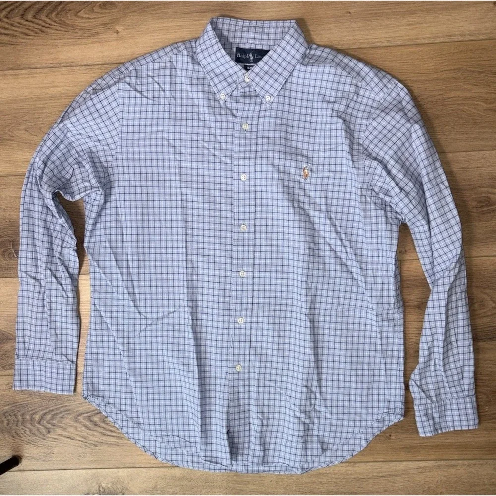 Polo Ralph Lauren Button Down Large Light Blue Plaid Long Sleeve Classic Fit
